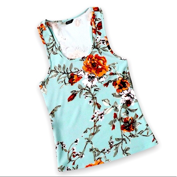 Boheme Tops - New Woman’s Spring Summer Boho Mint Blue Floral Print Racerback Casual Tank Top
